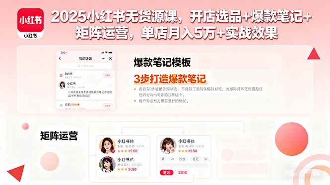 2025小红书无货源玩法，开店、选品、爆款笔记、矩阵运营，轻松月入5万+-安索博客网