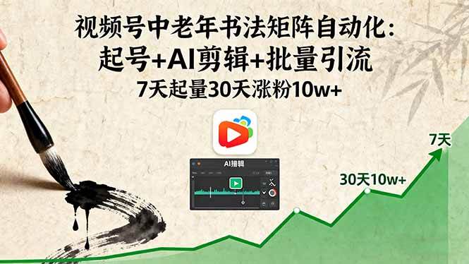 视频号中老年书法矩阵自动化：起号、AI剪辑、批量引流，7天起量30天涨粉10万+-安索博客网