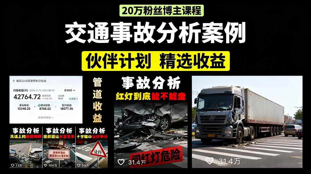 （15995期）交通事故分析短视频，手把手教你剪片子+写文案+配音+快速涨粉，月入2w+-安索博客网