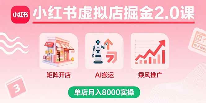 小红书虚拟店赚钱2.0课：开矩阵、用AI、搞推广，单店月入8000实操-安索博客网
