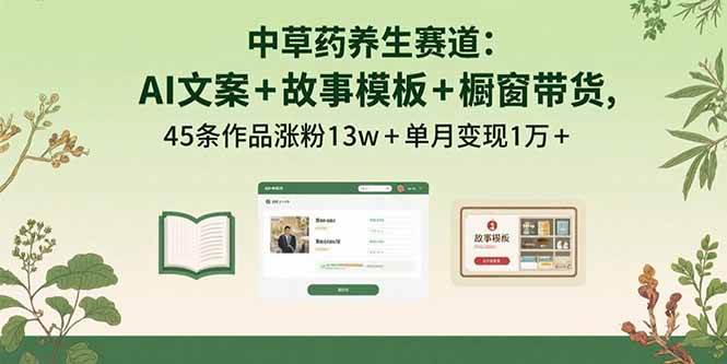 （15925期）中草药养生赛道：AI文案+故事模板+橱窗带货，45条作品涨粉13w+，一个月变现1万+-安索博客网