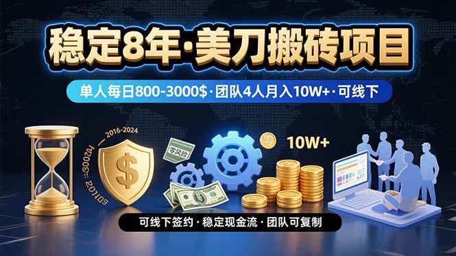 稳定干了8年的美刀搬砖项目，单人每天赚800到3000块，4人团队月入10万+，还能线下看-安索博客网