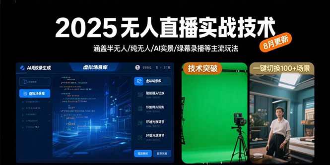 2025无人直播实战技术（8月版）——半无人、纯无人、AI实景、绿幕录播，全都有！-安索博客网
