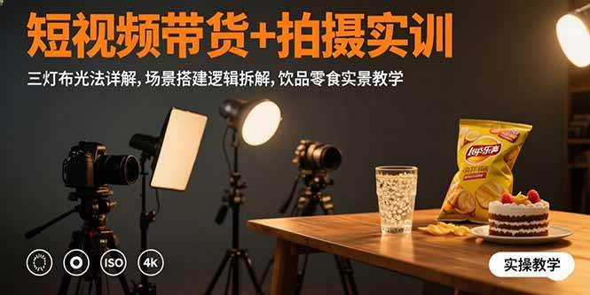 短视频带货+拍摄实战课：三灯布光法拆解，场景搭建逻辑，饮料零食现场教学-安索博客网