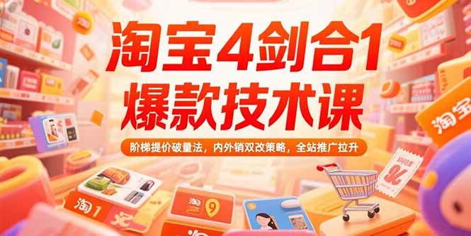 淘宝4剑合1爆款技术课，阶梯提价破量法，内外销双改策略，全站推广拉升-安索博客网