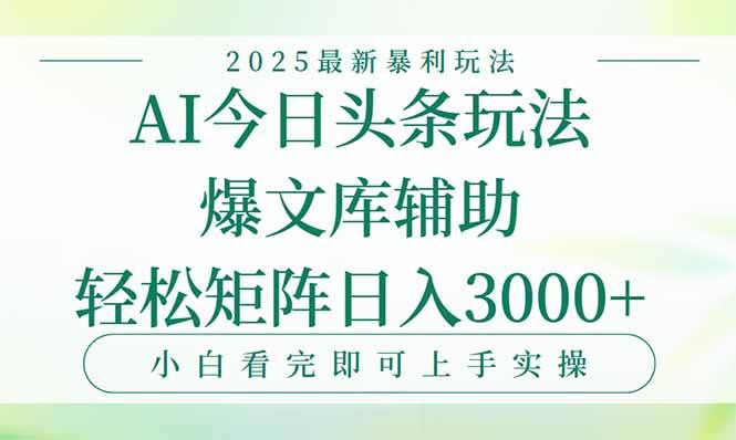 今日头条2025最新玩法，躺着也能日赚3000+，小白一看就会-安索博客网