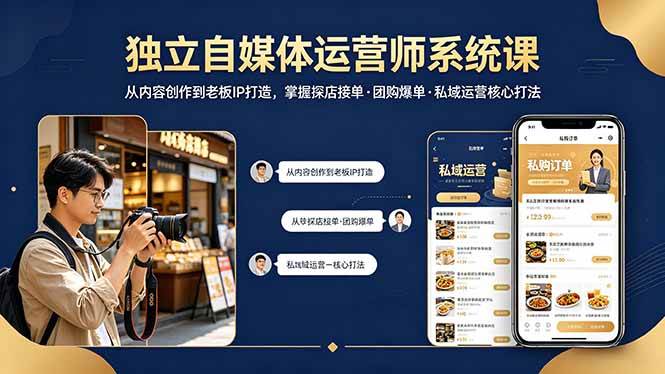 独立自媒体运营师系统课｜从做内容到打造老板IP，教你探店接单、团购爆单、私域运营的实战秘籍-安索博客网