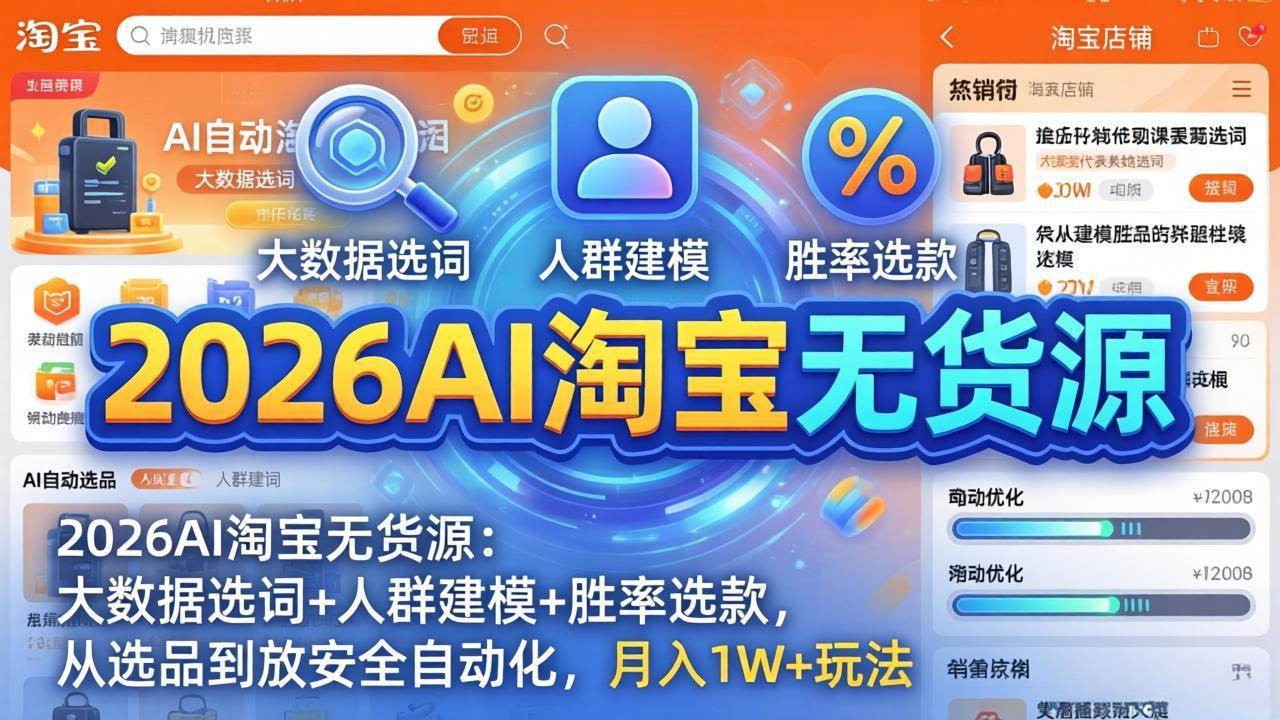 2026淘宝无货源AI玩法，4月更新版：大数据选词+人群分析+智能选款，从选品到放大全自动，月赚1W+-安索博客网