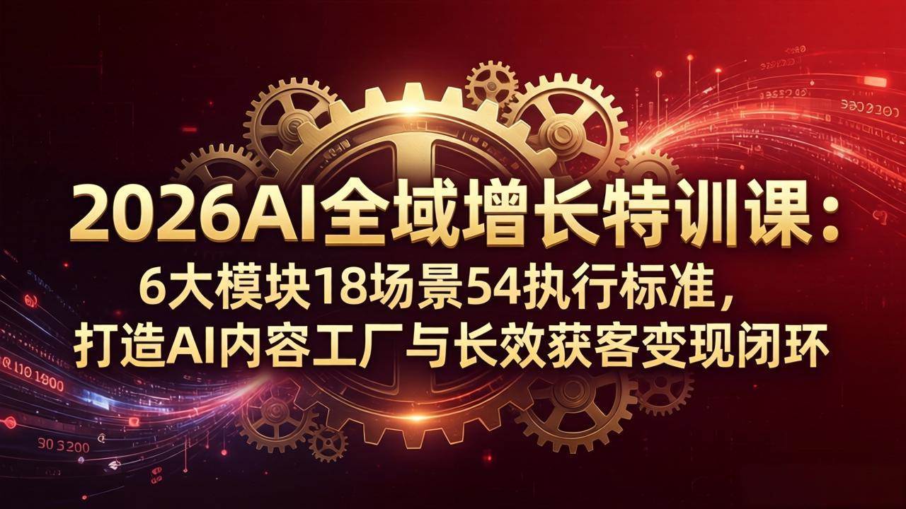 （18103期）2026AI全域增长特训课：6大模块18个场景54个执行标准，手把手教你建AI内容工厂，轻松搞定获客和变现-安索博客网