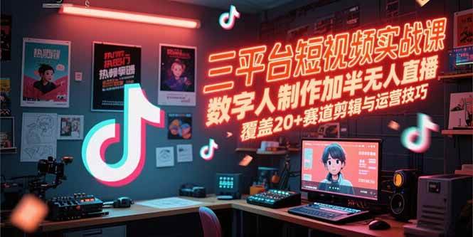 三平台短视频实战课：数字人制作+半无人直播，覆盖20+赛道剪辑与运营技巧-安索博客网