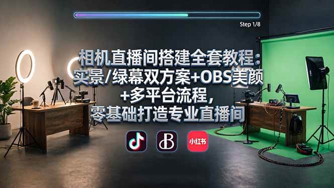 相机直播间搭建保姆级教程：实景/绿幕都能搞定，OBS美颜+多平台直播，小白也能变专业-安索博客网