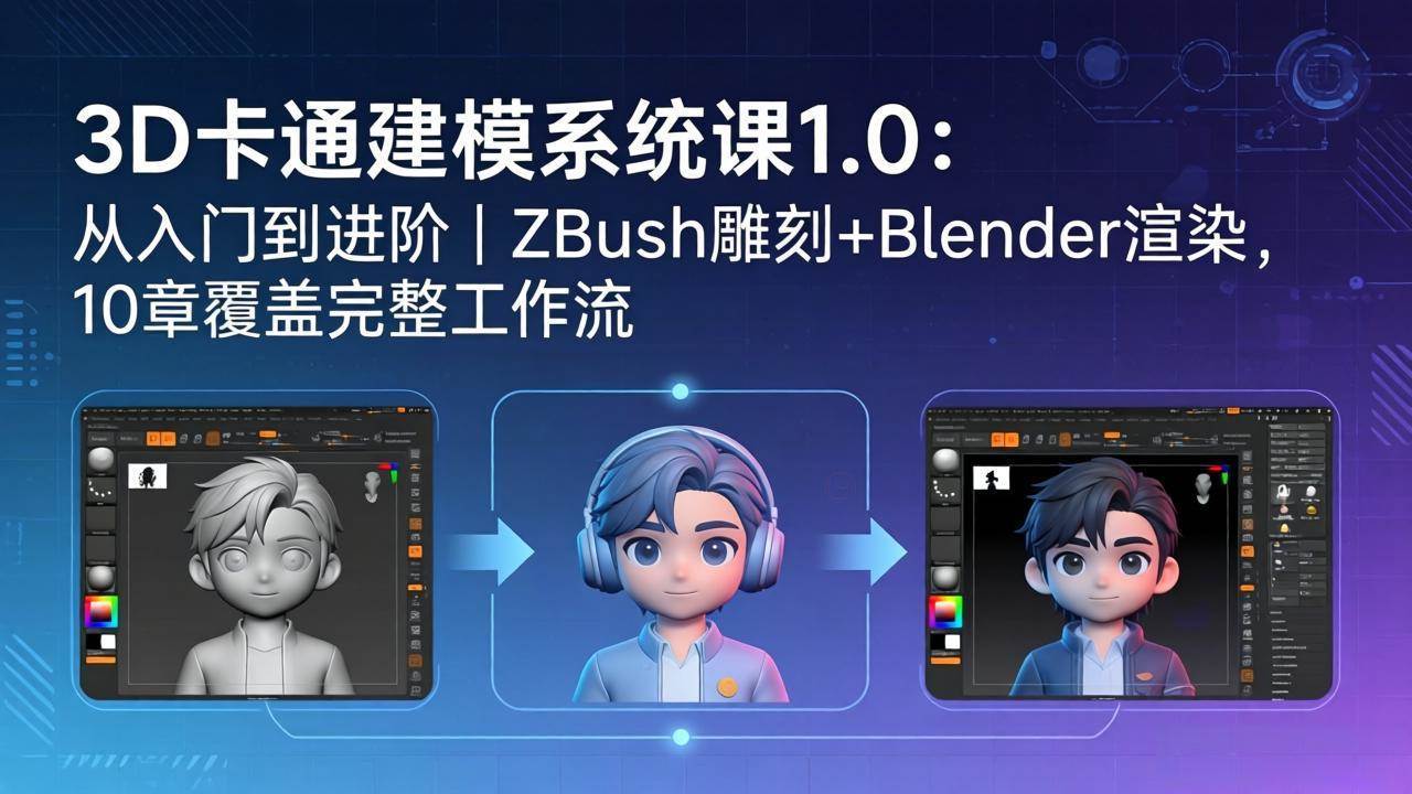 （18035期）3D卡通建模系统课1.0：小白到高手一步到位｜ZBrush雕刻+Blender渲染，10章带你走通整套流程-安索博客网