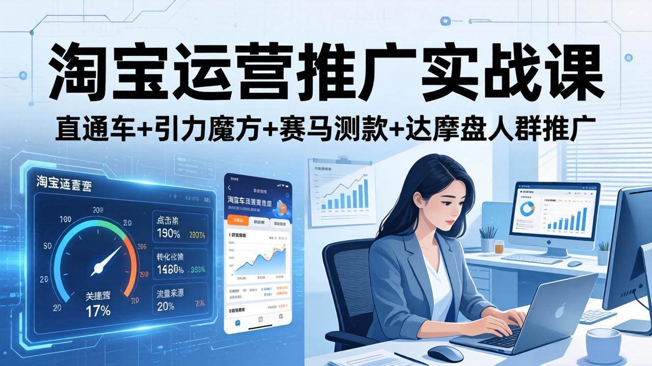 淘宝运营推广实战课（更新到26年4月）直通车+引力魔方+赛马测款+达摩盘人群推广，手把手教你玩转店铺-安索博客网