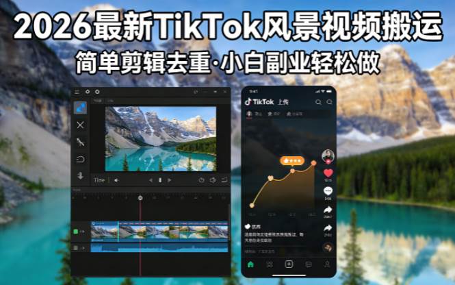 （18001期）2026年最新TikTok风景视频搬运玩法，简单剪剪就去重，小白也能月入8000-安索博客网
