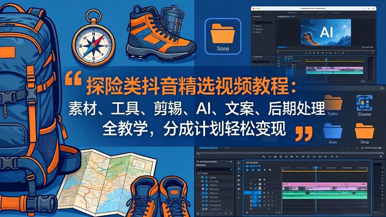 （17994期）探险类抖音精选视频教程：素材、工具、剪辑、AI、文案、后期处理全教学，分成计划轻松变现-安索博客网