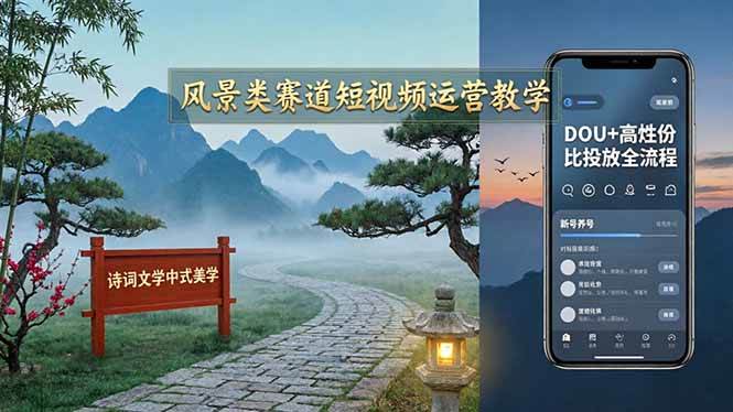 风景类短视频运营课：玩转诗词文学+中式美学，从新号养号到DOU+投放全搞定-安索博客网