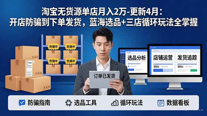 淘宝无货源，单店月入两万不是梦（4月更新版）：从开店防骗到下单发货，蓝海选品+三店循环玩法全搞定-安索博客网