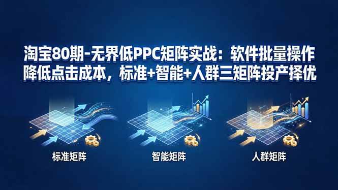 淘宝80期-低PPC矩阵实战：用软件批量操作，把点击成本打下来！标准+智能+人群三矩阵，哪个投产高选哪个-安索博客网