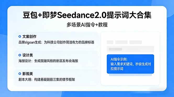 17935期豆包+即梦Seedance2.0提示词大合集：多场景AI指令+教程，文案、设计、影视创作全搞定-安索博客网