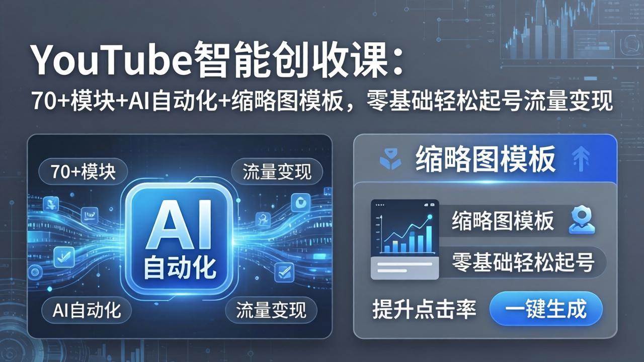 （17926期）YouTube智能赚钱课：70+模块+AI自动+缩略图模板，小白也能轻松起号变现-安索博客网