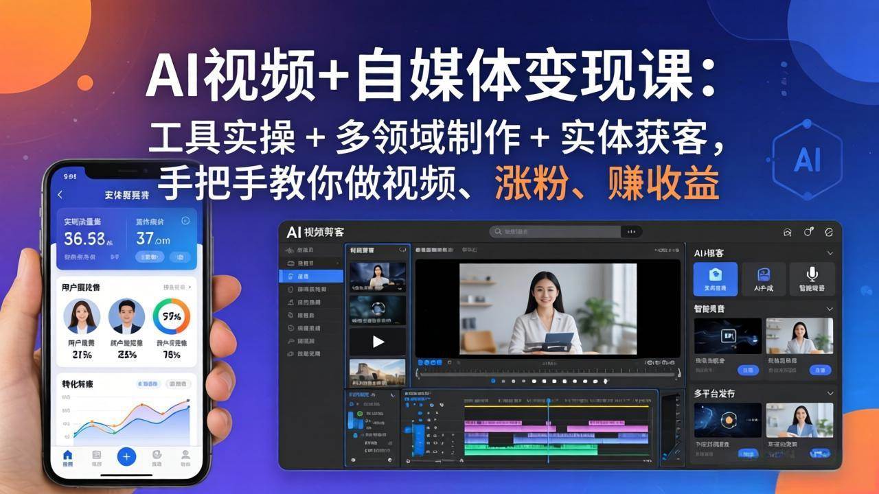 AI视频+自媒体变现课：手把手教你用AI做视频、涨粉、赚收益-安索博客网