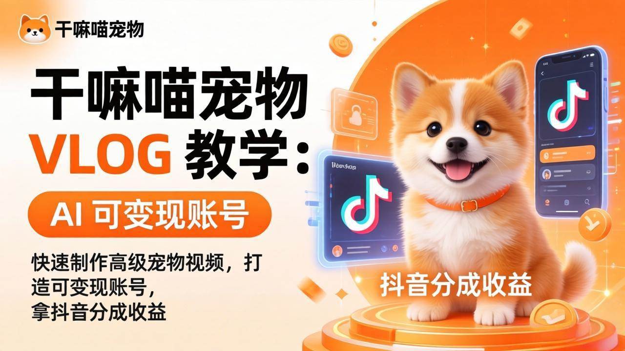 17888期 干嘛喵宠物VLOG教学：用AI搞定高级宠物视频，轻松起号赚抖音分成-安索博客网