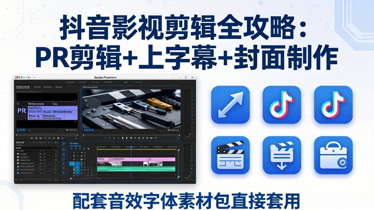抖音影视剪辑全攻略：PR剪辑+字幕+封面，音效字体素材包直接拿来用-安索博客网