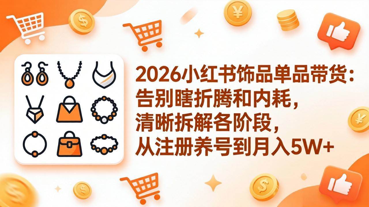 （17861期）2026小红书饰品单品带货：别再瞎忙和内耗了！手把手拆解每个阶段，从注册养号到月入5W+-安索博客网