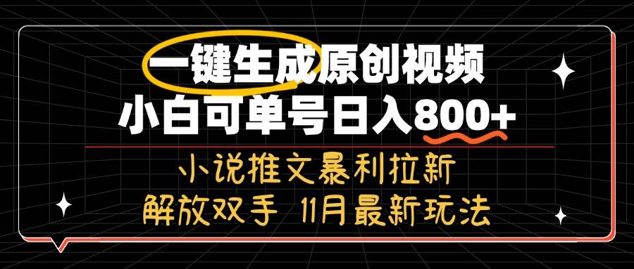 11月最新小说推文玩法，一键生成原创视频，小白也能日赚800+-安索博客网