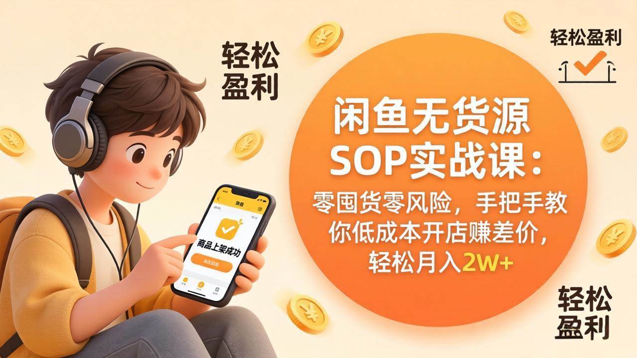 闲鱼无货源SOP实战课：零囤货零风险，手把手教你低成本开店赚差价，轻松月入2w+-安索博客网