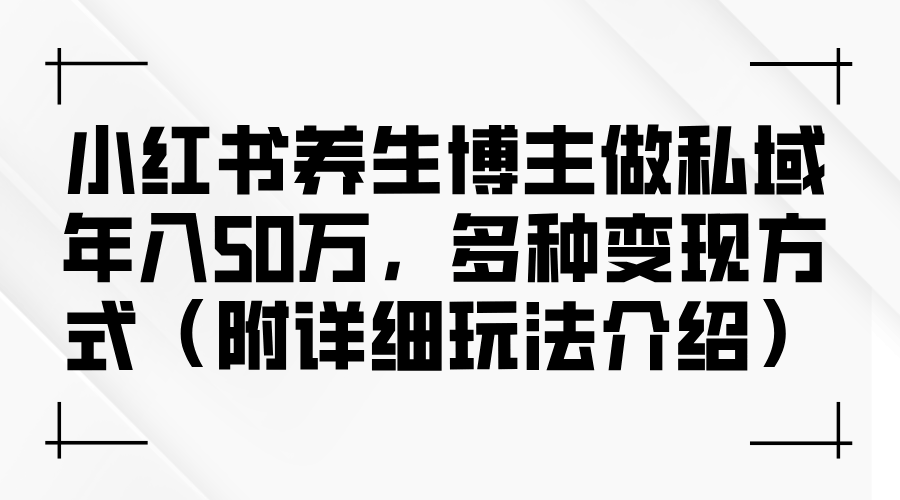 年轻人也迷上养生，小红书私域年赚50万，玩法大揭秘！-安索博客网