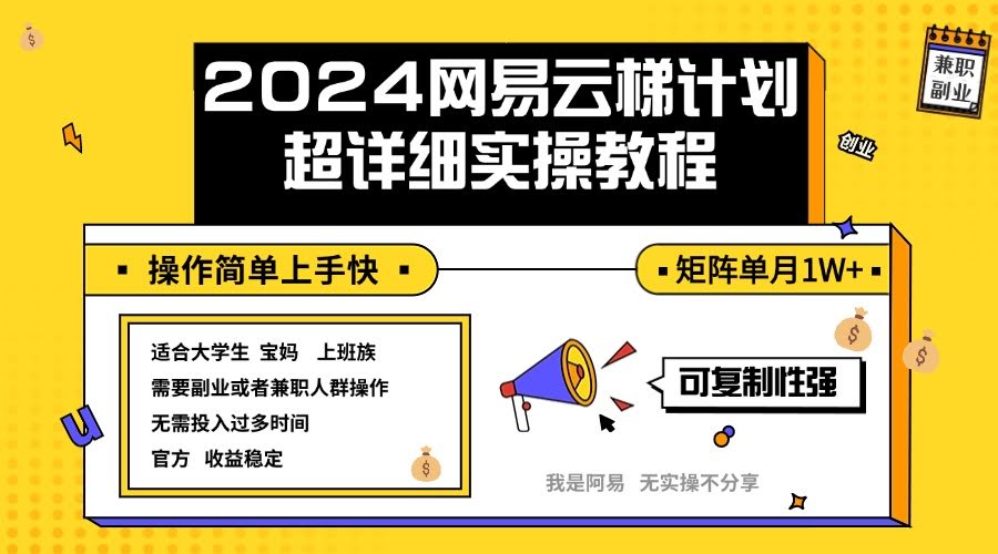 （12525期）2024网易云梯计划实操教程：小白也能玩转，矩阵月入1w+-安索博客网