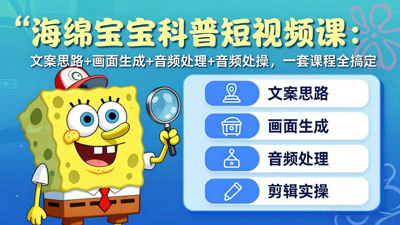 海绵宝宝科普短视频课：文案、画面、音频、剪辑，全流程打包教给你-安索博客网