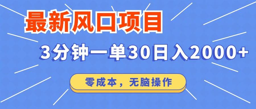 最新风口项目：3分钟一单挣30，日赚2000，零成本、无脑操作-安索博客网
