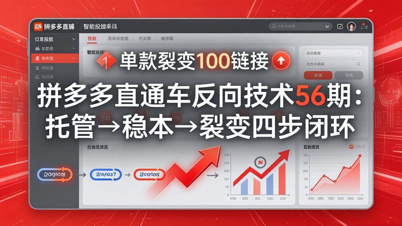 （17737期）拼多多直通车反向技术56期：托管→稳本→裂变四步闭环，一个款裂变出100个链接，抢核心流量-安索博客网