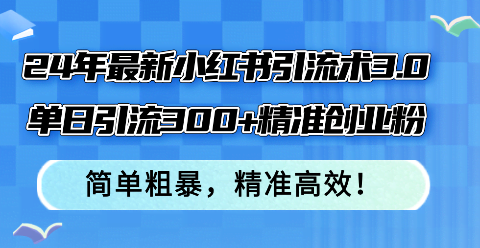 24年最新小红书引流术3.0，一天引来300+精准创业粉，简单粗暴，效果杠杠的！-安索博客网