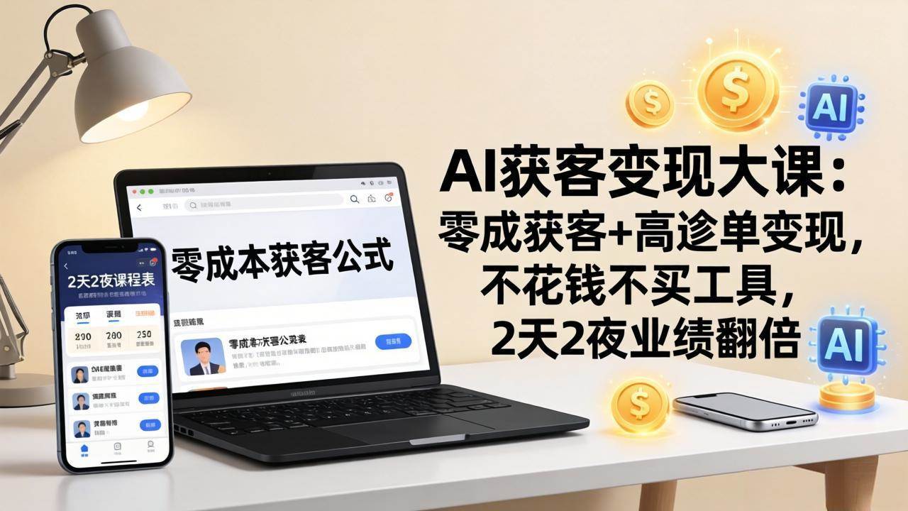 AI获客变现大课：不花钱不买工具，2天2夜业绩翻倍，零成本也能赚大钱！-安索博客网