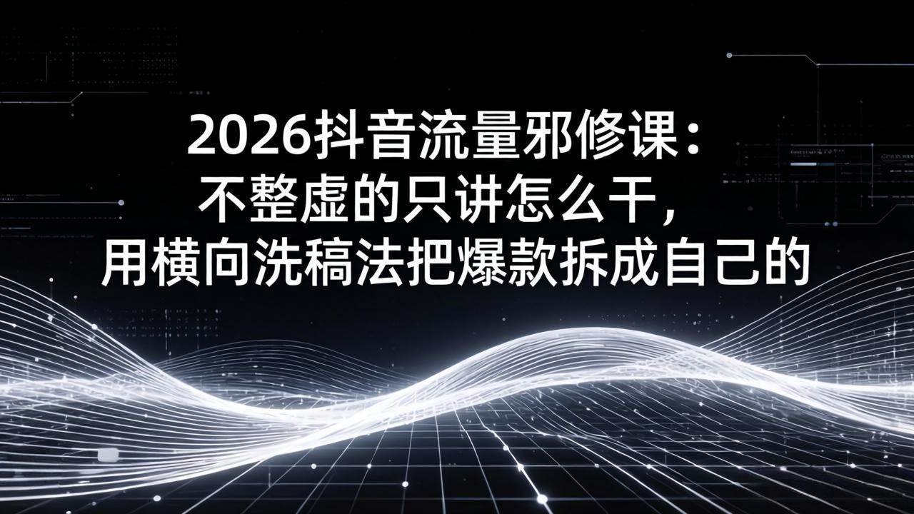 2026抖音流量邪修课：不说废话，只教实操，用横向洗稿法把爆款变成你自己的-安索博客网