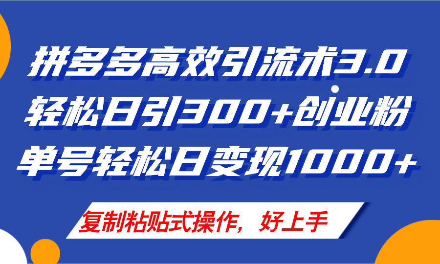 拼多多店铺引流技巧3.0，每天轻松吸引300+付费创业粉，单店日赚1000+-安索博客网