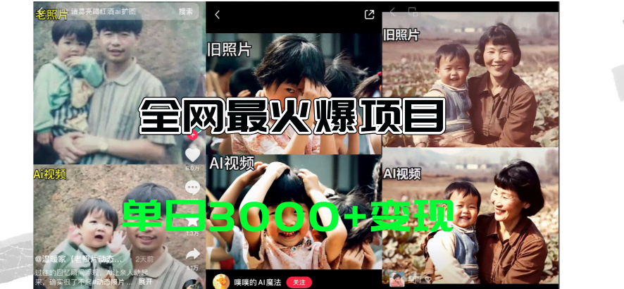 全网爆火的AI让老照片动起来教程，蹭热点日赚3000+，还有免费工具一键搞定-安索博客网
