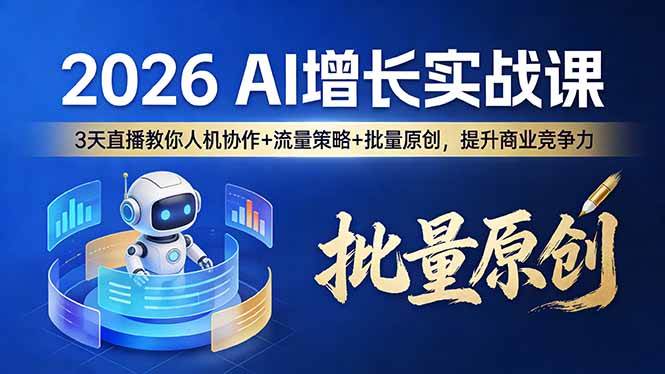 （17662期）2026 AI 增长实战课：3天直播，手把手教你人机协作+流量玩法+批量原创，商业竞争力直接起飞-安索博客网