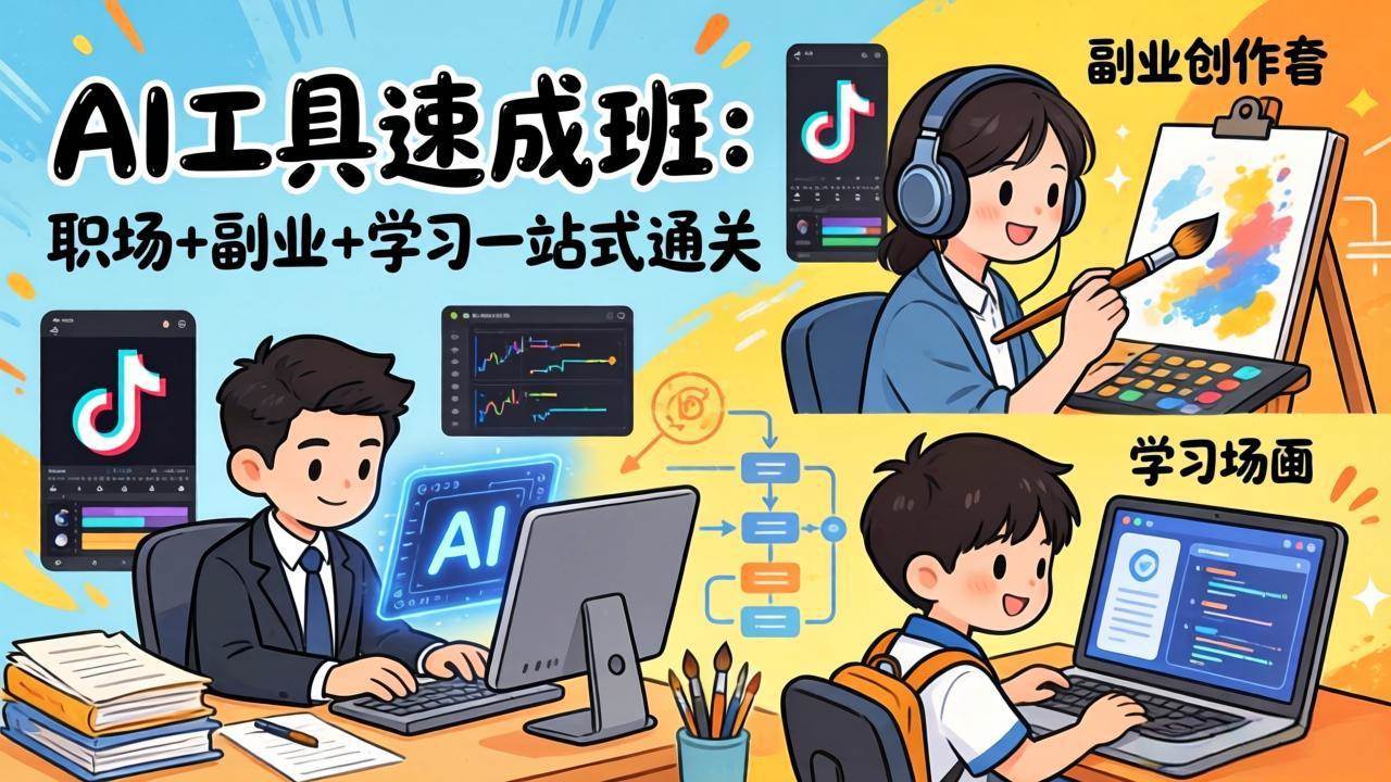 AI工具速成班：职场、副业、学习一步到位，20+爆款模板+剪映神技+抖音秘籍，小白也能快速上手-安索博客网