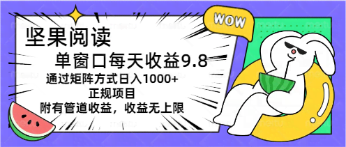 坚果阅读单窗口每天赚9.8，矩阵操作日入1000+，正规项目还有管道收益-安索博客网