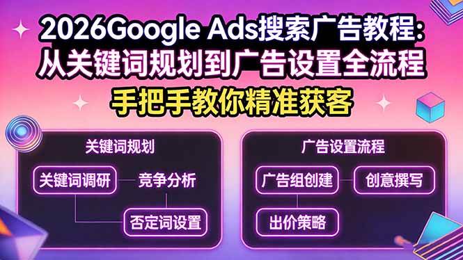 （17641期）2026谷歌搜索广告教程：从关键词规划到广告设置，手把手教你精准获客-安索博客网