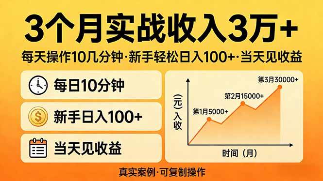 3个月到手3万多，每天忙10分钟，新手都能日赚100+，当天见钱-安索博客网