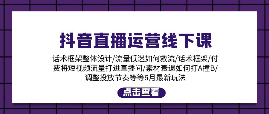 抖音直播运营线下课：话术框架/付费流量直播间/素材A撞B等6月新玩法-安索博客网