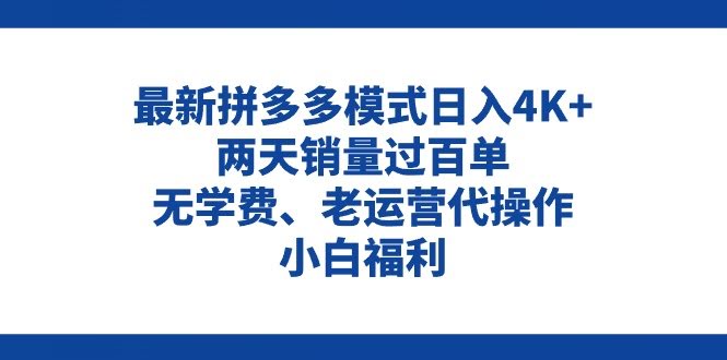 拼多多最新玩法，日赚4K+，两天卖出上百单！不用交学费，老运营帮你操作，小白也能轻松上手-安索博客网