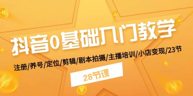 抖音新手入门全攻略：注册、养号、定位、剪辑、主播培训、小店变现，28节课一步到位-安索博客网