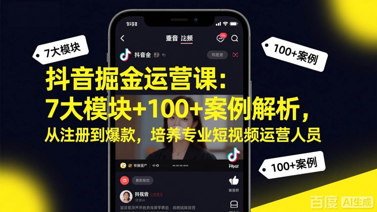 抖音掘金运营课：7大模块+100+案例，手把手教你从0到1做爆款账号-安索博客网