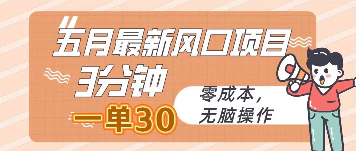 五月最新风口项目，3分钟一单赚30，零成本，随便搞-安索博客网